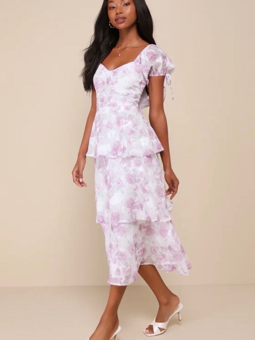 Lulus Floral Tiered Midi Dress